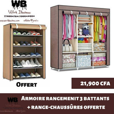 ACHAT Pack armoire 3 battants en tissus avec rangement chaussuresCFA21,900