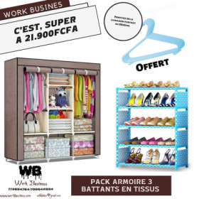 ACHAT Pack armoire 3 battants en tissus avec rangement chaussuresCFA21,900