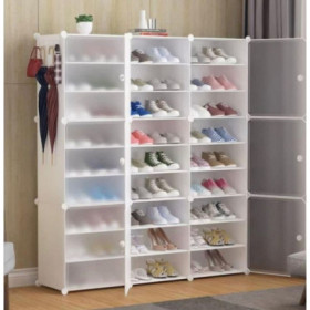 Armoire à Chaussures Meuble à Chaussures Etagère Avec Portes Plastique 48 paires Blanc Facile à monterCFA35,000