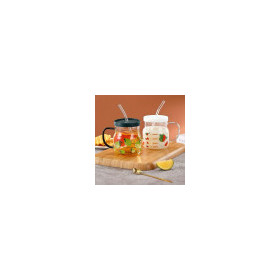 Lot de Tasse, verre résistant à la chaleur, tasse en verre avec couvercle et poignée inclus, cadeau, élégantCFA4,850