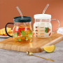 Lot de Tasse, verre résistant à la chaleur, tasse en verre avec couvercle et poignée inclus, cadeau, élégantCFA4,850